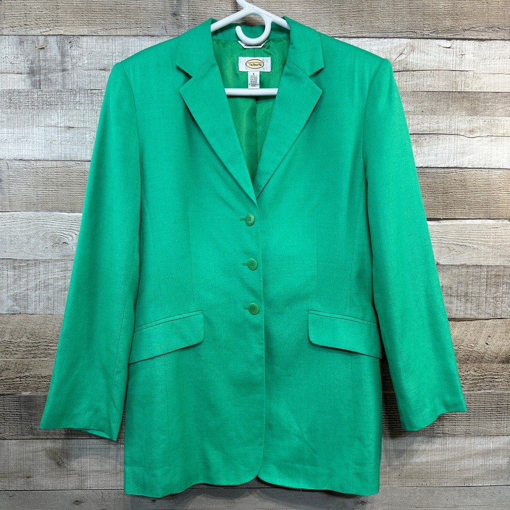 Talbots Vintage Green‎ Italian Linen Blend Blazer Jacket Size 6 Notch Lapel
